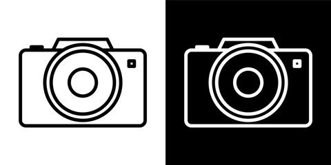 SLR Camera Icon Outline Minimalist Photography Device Technology Capture Black White Background