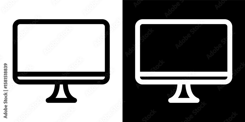 Poster computer monitor screen icon minimalist technology display outline device black white background