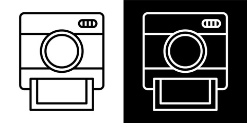 Instant Camera Icon Minimalist Outline Design Photography Moment Print Black White Background