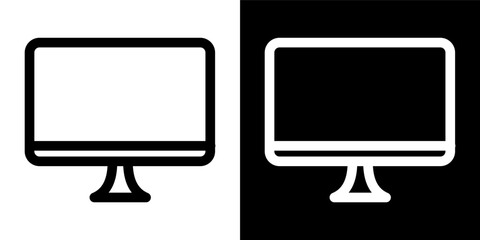 Computer Monitor Screen Icon Minimalist Technology Display Outline Device Black White Background