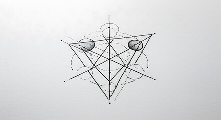 Geometric Design Illustration A complex, symmetrical line drawing with intersecting shapes and subtle shading, ideal for creative projects.