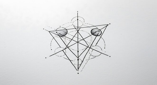 Geometric Design Illustration A complex, symmetrical line drawing with intersecting shapes and subtle shading, ideal for creative projects.