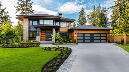 Stunning Modern Home Exterior with Lush Landscaping and Beautiful Architecture