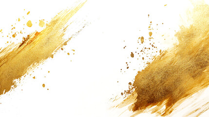 Big golden smear stain background on white backdrop, Abstract detailed gold glittering textured wet paint stroke, background texture, Generative ai