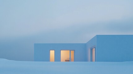 Solitary Minimalist Home at Twilight, a dreamlike modern architectural design