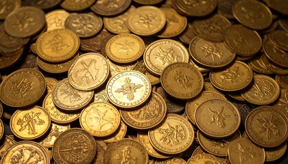 Golden coins clustered closely