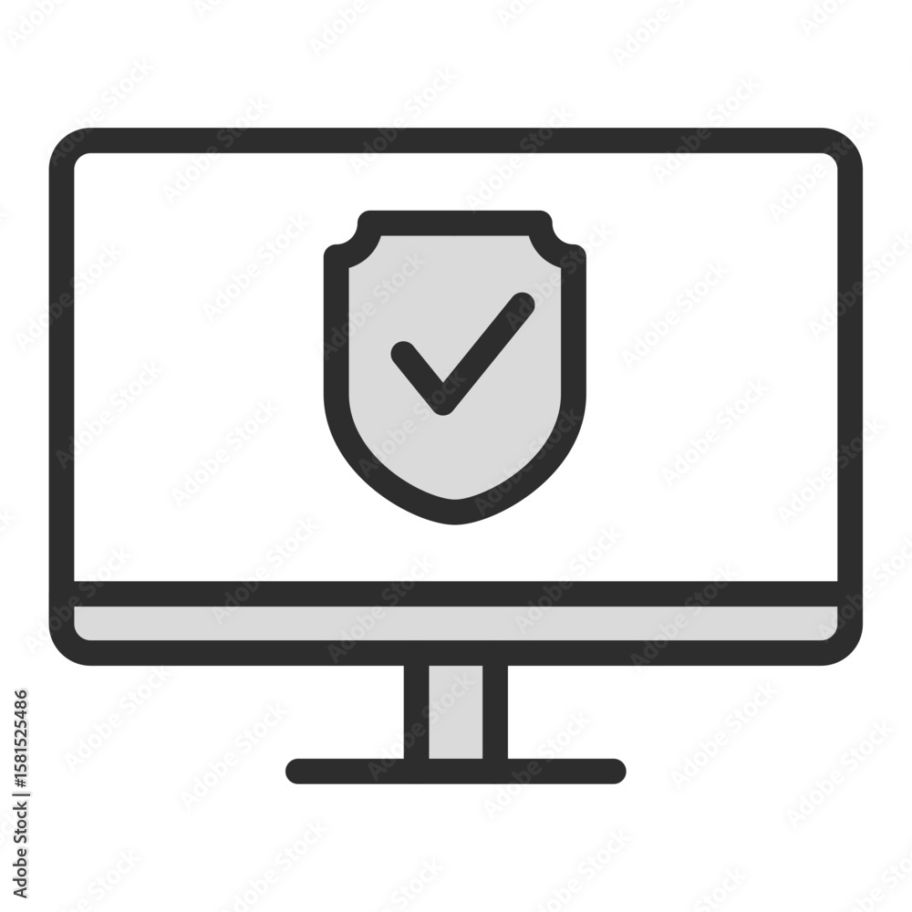 Poster Computer Monitor Shield Checkmark Icon Cybersecurity Data Protection Privacy Secure System