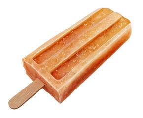 Delicious frozen treat on a wooden stick, showcasing a refreshing orange color and a texture enriched with condensation droplets for a summer vibe