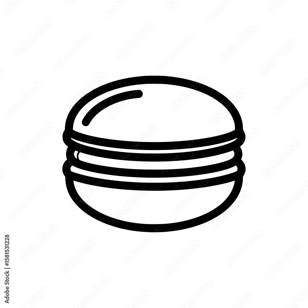 Poster stack of macarons with shiny top in minimal outline style