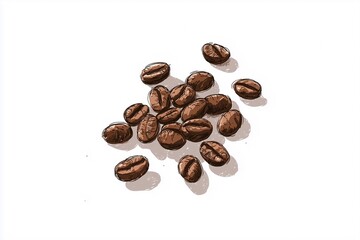 Naklejka premium いくつかのコーヒー豆と白い背景のシンプルなイラスト
