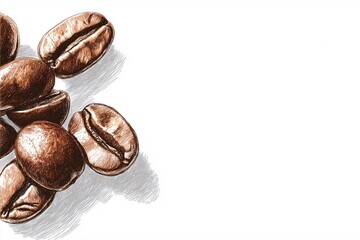 いくつかのコーヒー豆と白い背景のシンプルなイラスト