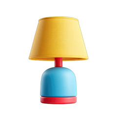 Bright yellow lampshade, teal base, red trim