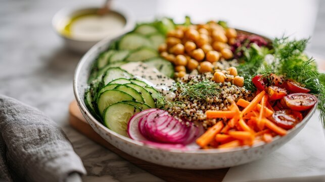 Colorful Healthy Salad with Fresh Vegetables and Chickpeas - Powered by Adobe