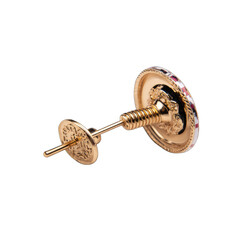 Gold stud earring, detailed back view, circular design, enamel accents