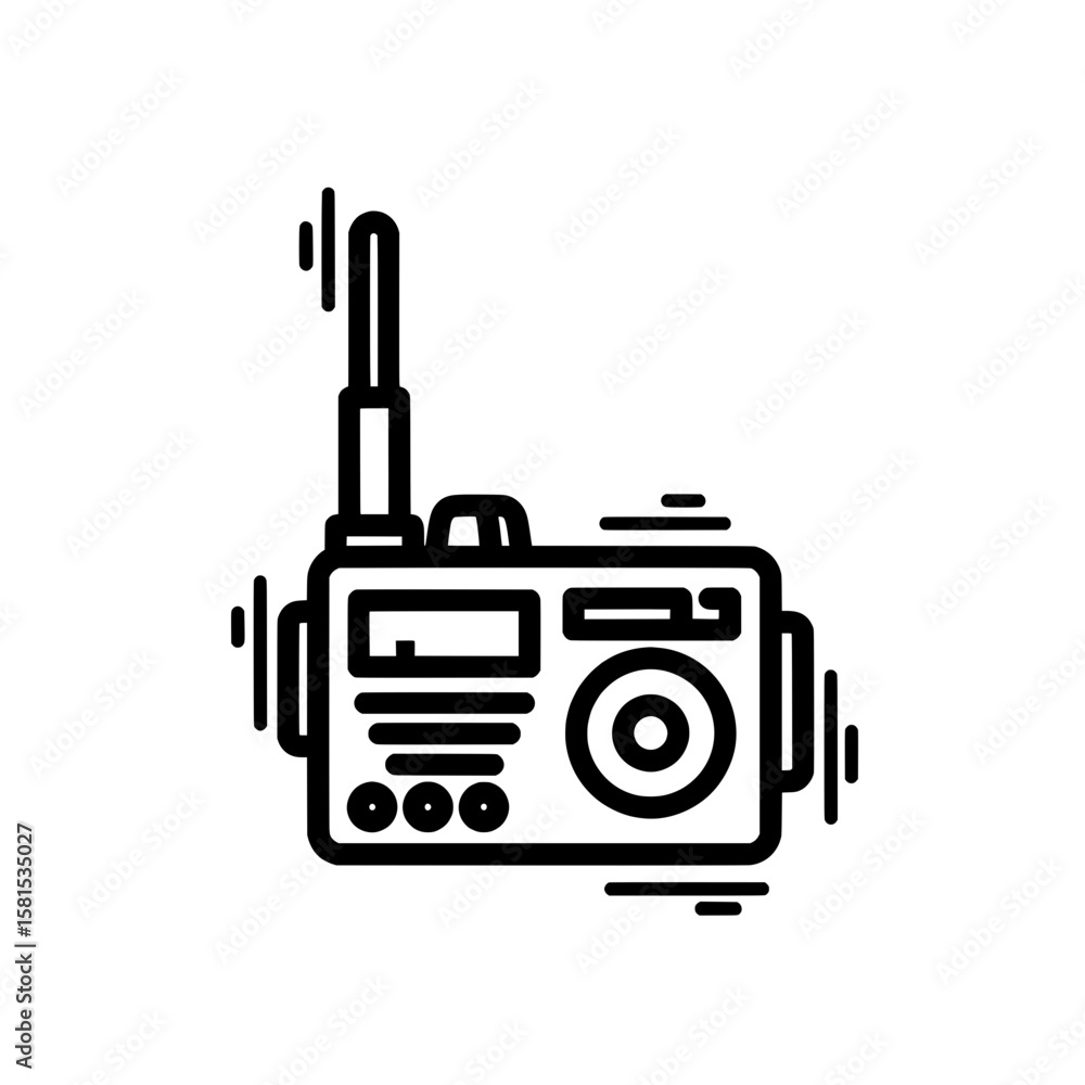 Poster minimal outline of a portable radio for media and communication use