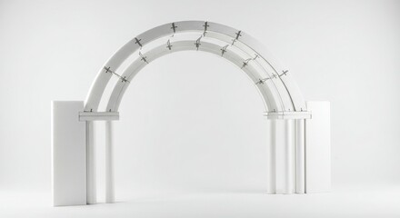white foam core arch with modular columns, architectural prototype in a minimalist design setting for construction or design projects