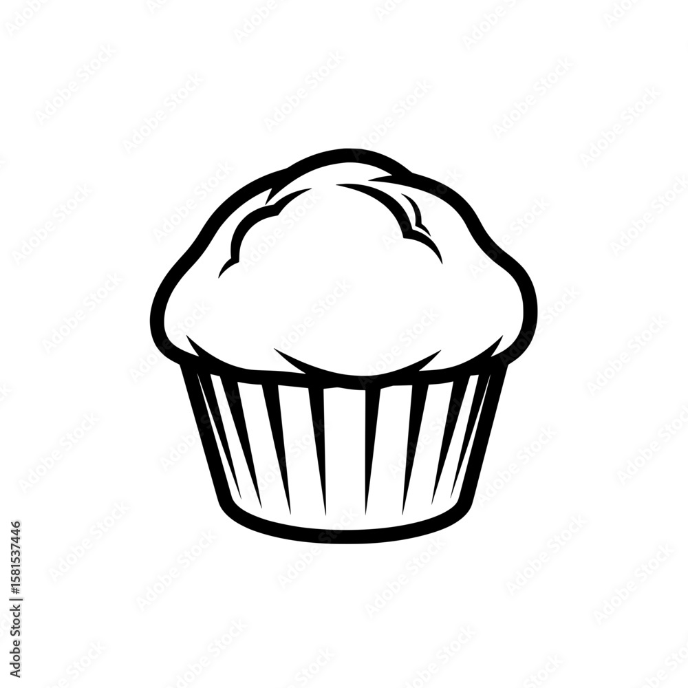 Poster simple line drawing of a muffin in a cupcake wrapper