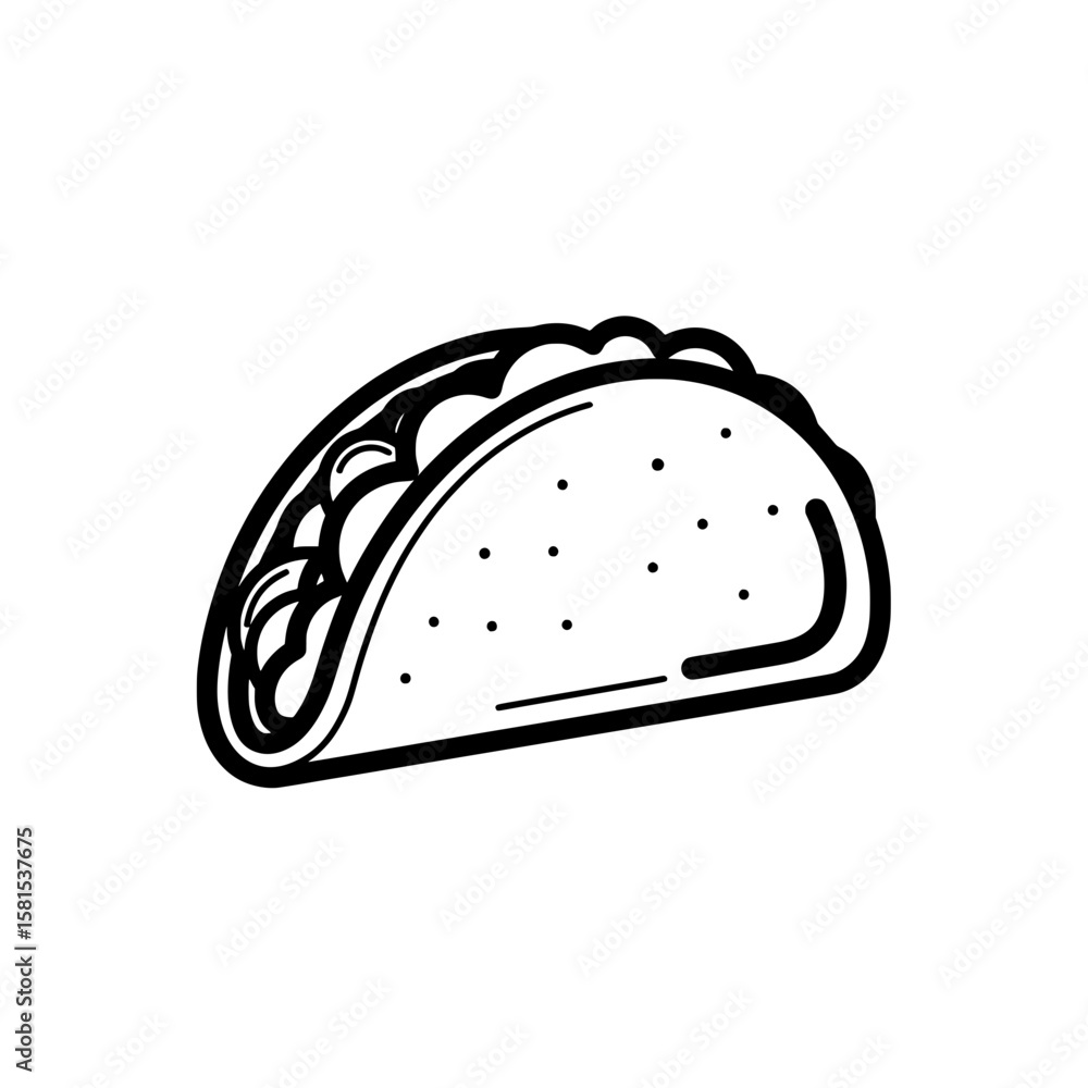 Poster line drawing of a taco shell with filling for food related projects