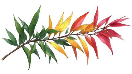 Branch with leaves transitioning from green to red