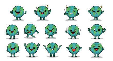 Obraz premium Set of cartoon Earth characters expressing various emotions