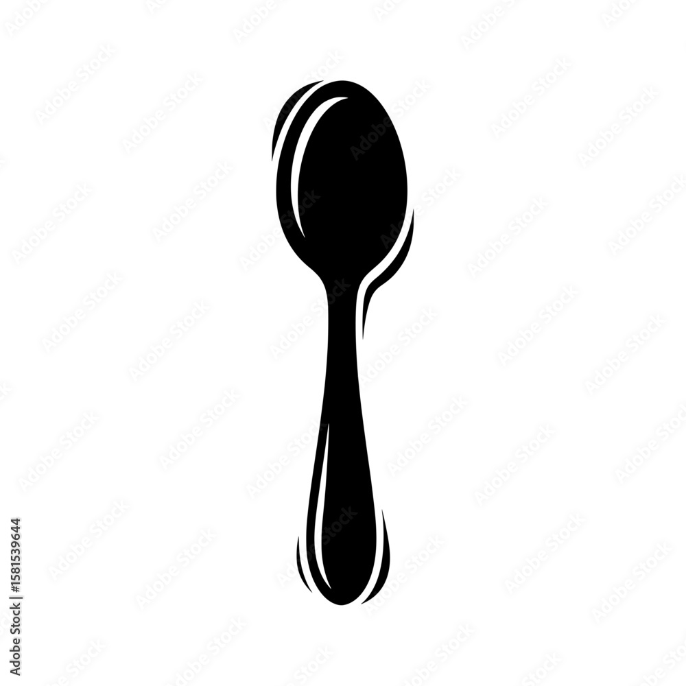 Poster spoon with a simple black outline on transparent background
