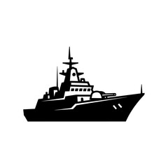 Obraz premium Warship silhouette with radar and armed turret for military vessels