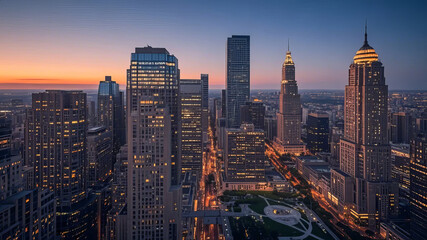 City building complex night view, modern metropolis skyline
