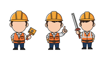 Construction workers with tools and safety gear
