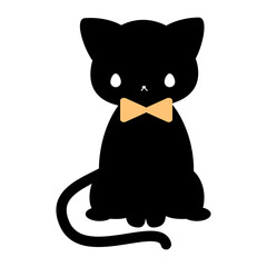 リボンをつけて座るかわいい黒猫イラスト