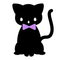 リボンをつけて座るかわいい黒猫イラスト