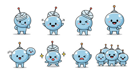Set of cute cartoon icy characters with playful expressions