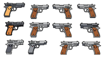 Collection of cartoon pistols with expressive faces for playful themes