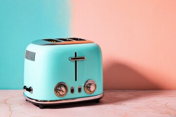 Retro Mint Green Toaster on Colorful Background with Soft Lighting