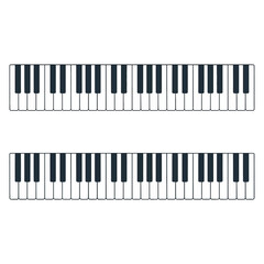 Two rows of black and white piano keys on a white background