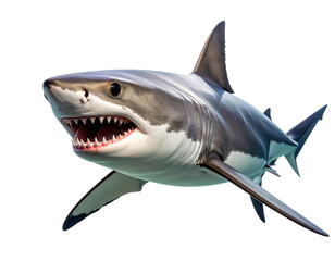 Aggressive Shark with Open Jaws and Sharp Teeth in Attack Pose, isolated on transparent background.