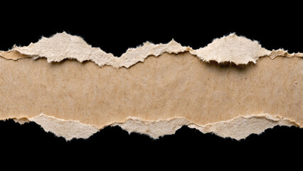 Torn vertical cardboard, torn eco paper texture on black paper background for your design