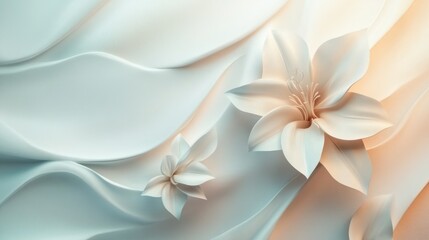 Fototapeta premium Elegant 3D Floral Design on Flowing Fabric Background. Possible use Wallpaper, Fashion, Background