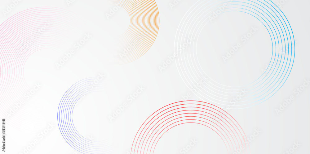 Poster abstract white background with colourful circle rings. spiral sound wave rhythm line dynamic abstrac
