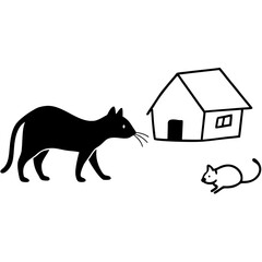 barn cat stalking imaginary mouse on white background