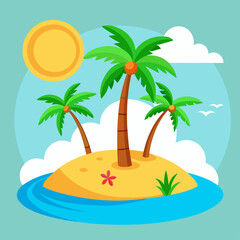 summer tropical island with palm trees and sea
