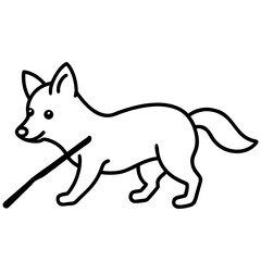 Fototapeta premium wolf pup playing with stick on white background