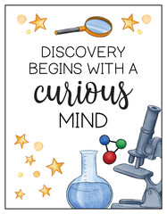 Discovery Begins with a Curious Mind, Inspirational Quote for Classrooms