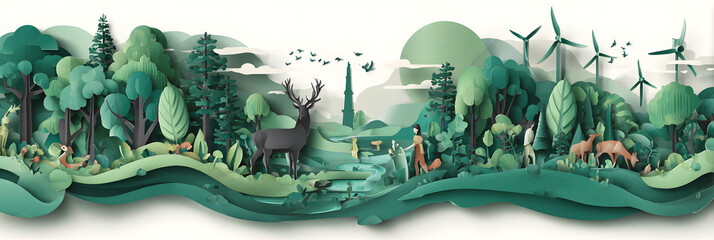 The person who knows. Tree, Achieve sustainable growth, World Environment Day. White eco urban city and nature landscape background paper art style.