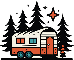  RV Camper Van in Pine Forest
