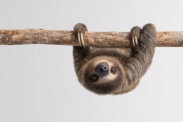 Obraz premium Sloth Hanging Upside Down on a Branch with Soft Background