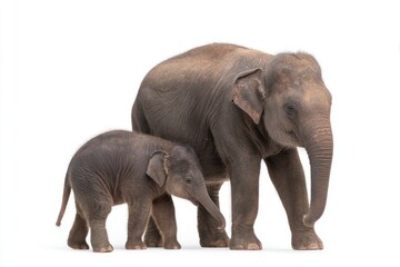 Naklejka premium Two Elephants Standing Together on a White Background