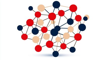 Obraz premium Connected Network of Red Navy and Beige Circles on White Background Resembling Brain