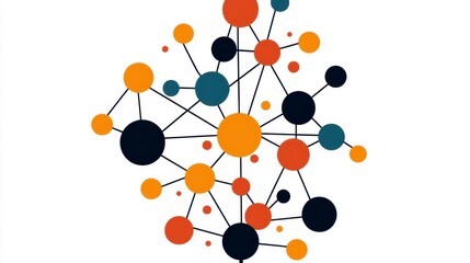 Obraz premium Connected Orange Blue and Brown Circles Representing Network on a White Background