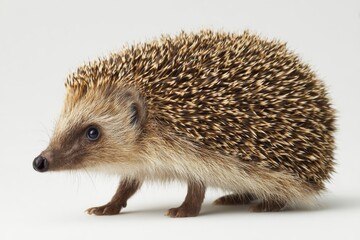 Cute Hedgehog with Spines Walking on a White Background