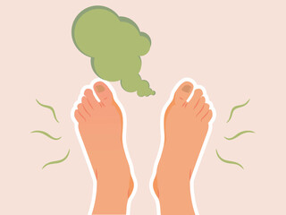 Stinky Bad Odor Feet Vector Concept Illustration. Person having a problem because of sweating or a bacterial infection
